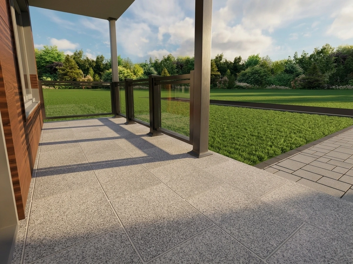 Close render of the porcelain porch surface and columns at 51 Royal Palm