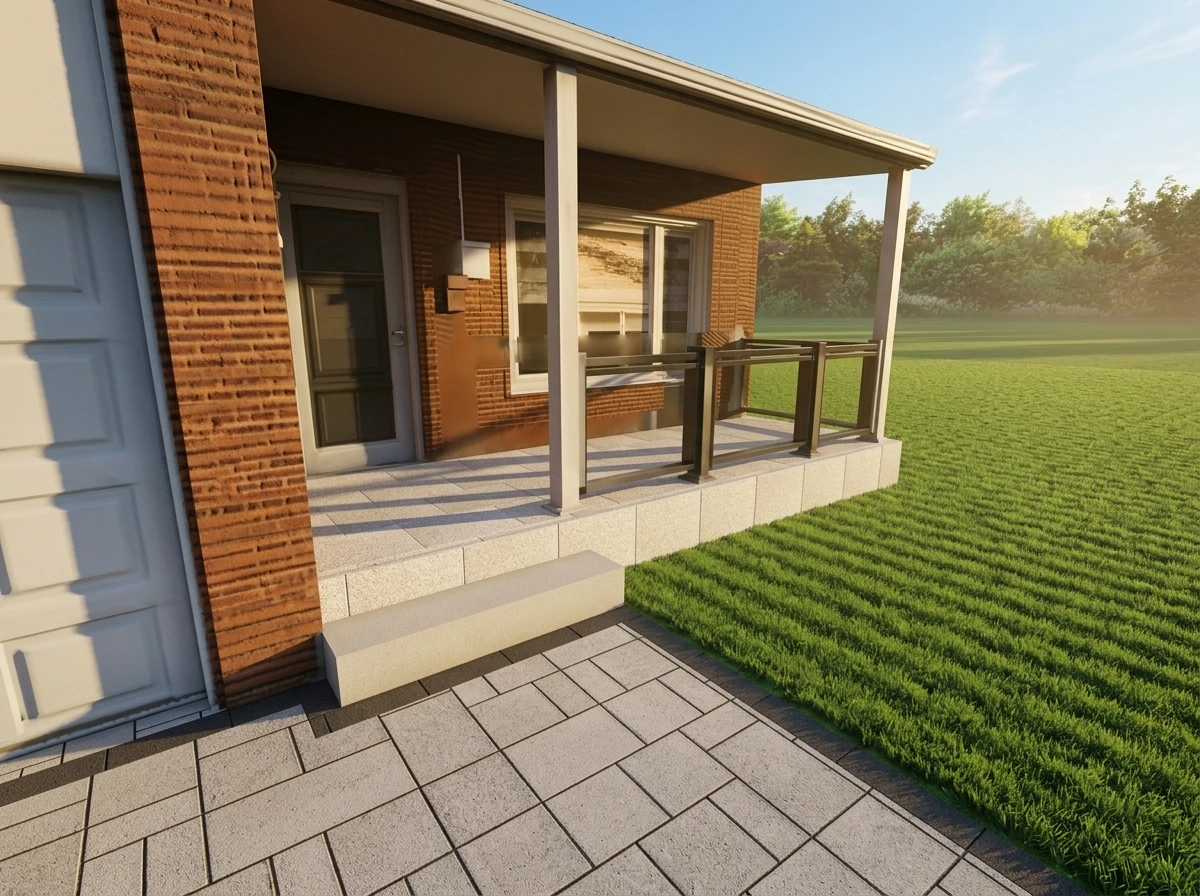 Render of the porcelain porch landing and step at 51 Royal Palm